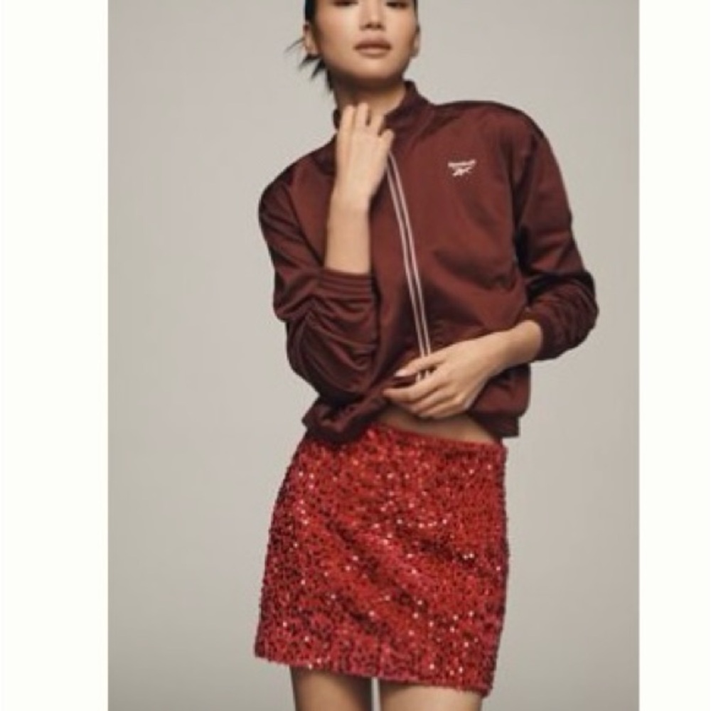 LAST CHANCE Anthropologie Endless Rose Red hot pink Sequin Mini Skirt